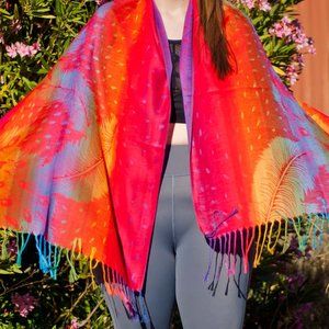 Rainbow/Red Feather Lightweight Pashmina